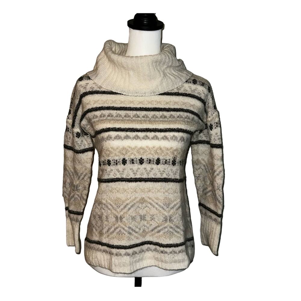 Eddie Bauer Turtle Neck Sweater Size Small White Gray Wool Alpaca